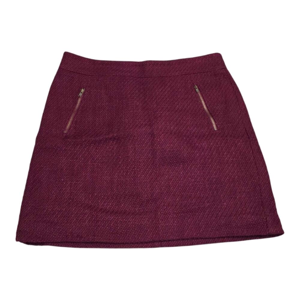 Loft Zip Pocket Elegant Burgundy Tweed Mini Skirt Size 10
